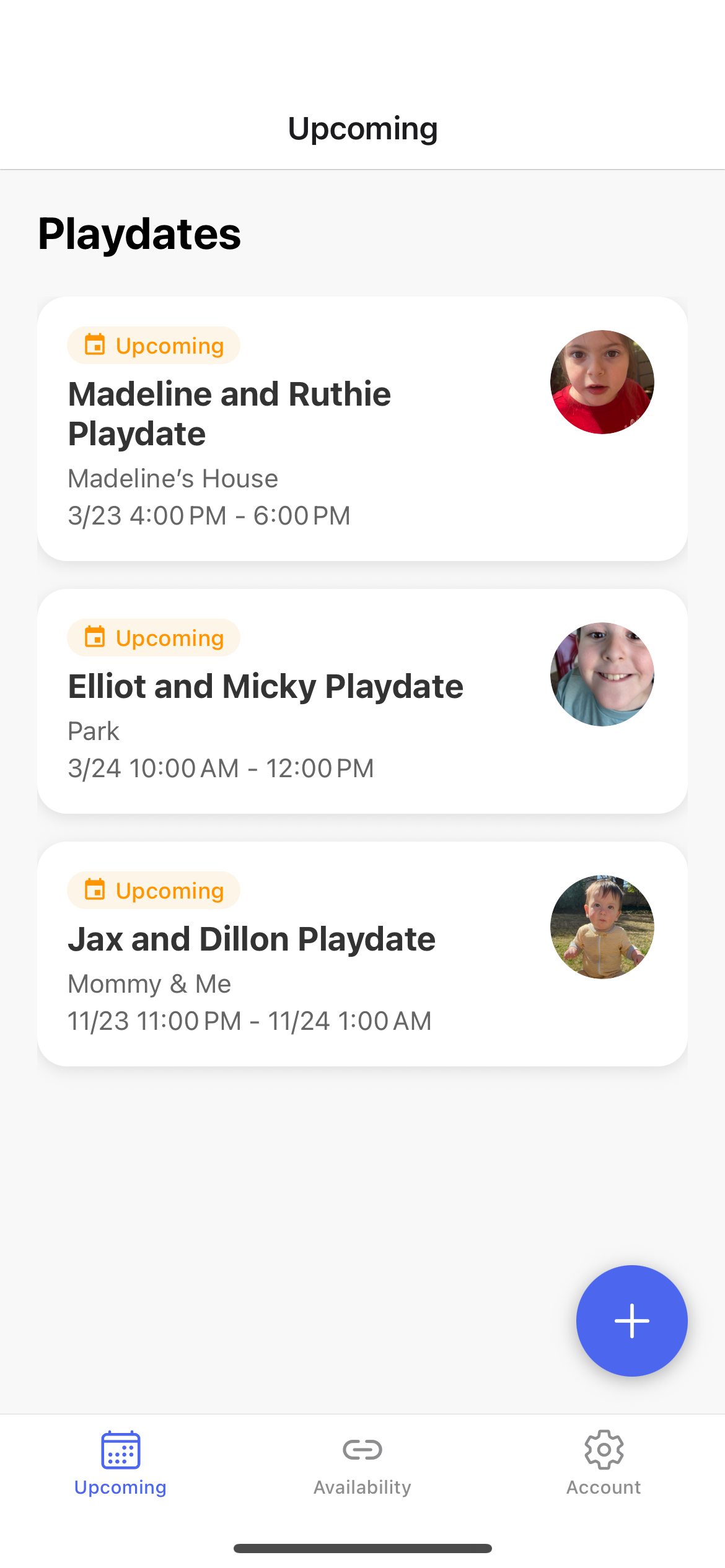 Playdate screen showing availability settings